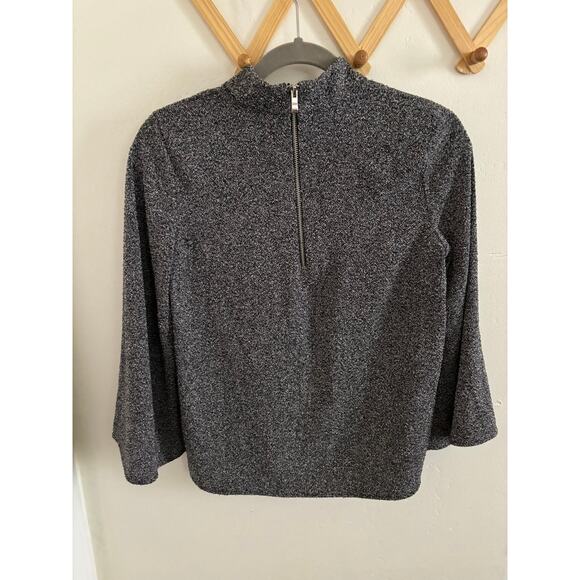Zara Top Women's Small Black Gray Speckle Long Bell Sleeve Mock Neck Blouse - Picture 5 of 7
